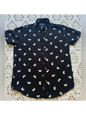 Hot Topic Video Game Controller Woven Button-Up Shirt Black White Size medium